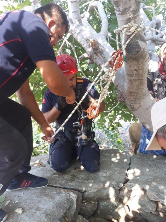 Kullanılmayan su kuyusuna düşen koçu itfaiye kurtardı