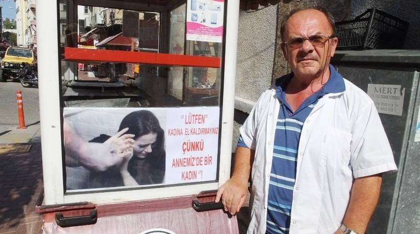 Simit&ccedil;iden kadına şiddete pankartlı tepki