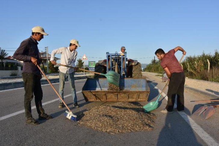 Bursa'da çekirdeği kurutmak için yolun birer şeridini kapattılar G2