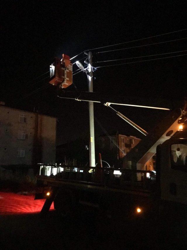 Freni boşalan kamyon elektrik direğine çarparak durabildi