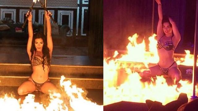 Çıplak güzelin 'alevli dansı' gerçekten yangın çıkardı! 