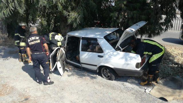 Söke’de ağaca çarpan otomobilin sürücüsü ağır yaralandı