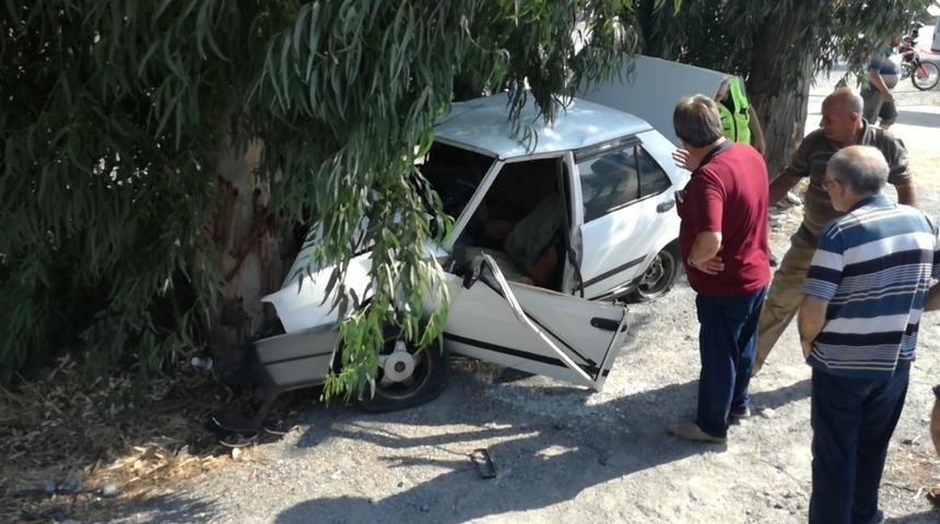 Söke’de ağaca çarpan otomobilin sürücüsü ağır yaralandı