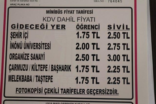 Malatya’da minibüs ve okul servis ücretleri zamlandı