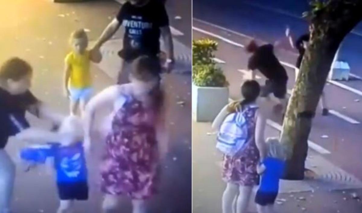 Kaldırımda vahşet! Ailesi ile y&uuml;r&uuml;yen &ccedil;ocuklara bı&ccedil;akla saldırdı