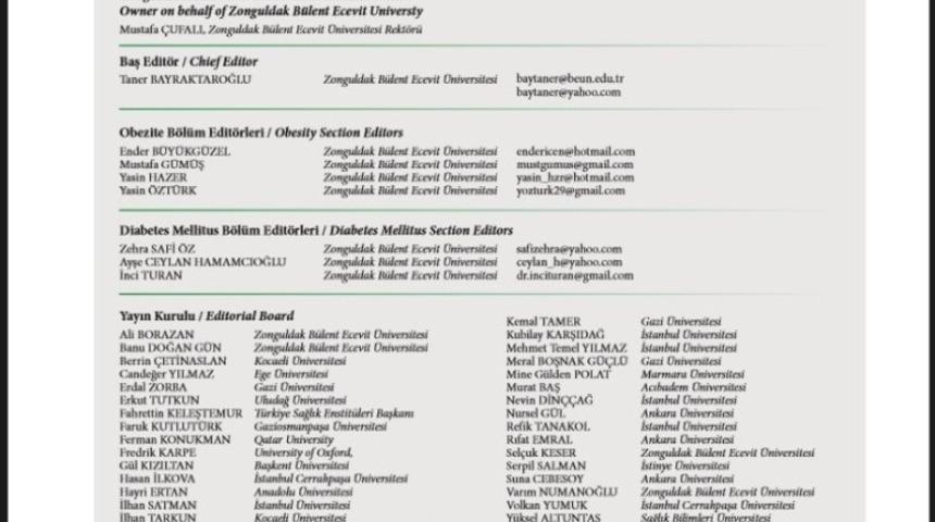 ZBE&Uuml; &ldquo;T&uuml;rkiye Diyabet ve Obezite Dergisi&rdquo; Ağustos 2019 sayısı yayınlandı