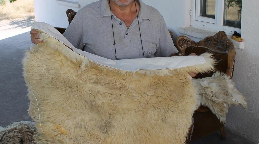 Koyun derilerini işleyerek &ccedil;oban k&uuml;rk&uuml; yapıyor