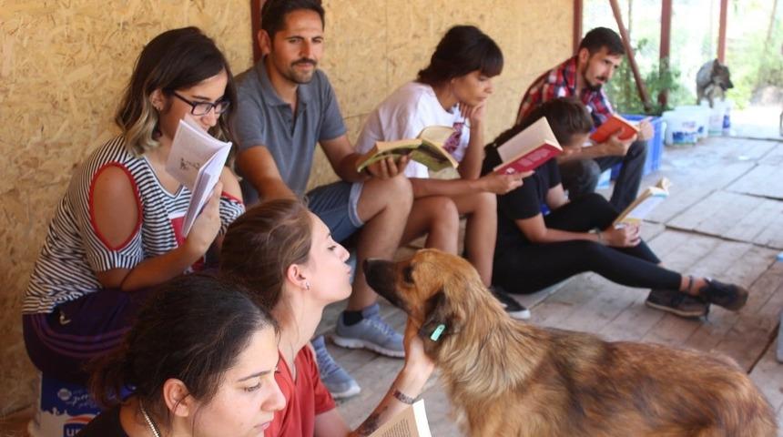 Kampiz &uuml;yeleri hayvan barınağında kitap okudu