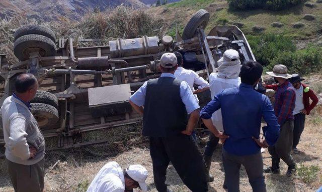 Hakkari’de ot yüklü kamyonet devrildi: 1 yaralı