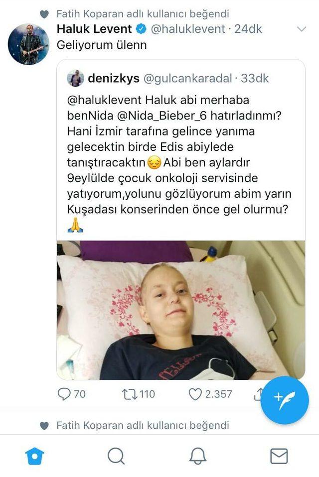 Haluk Levent, lenf kanseri Nida'yı ziyaret etti, şarkı söyledi