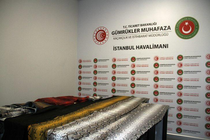 İstanbul Havalimanı'nda 355 metre uzunluğunda 93 adet işlenmiş yılan derisi ele geçirildi G2