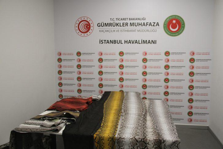İstanbul Havalimanı'nda 355 metre uzunluğunda 93 adet işlenmiş yılan derisi ele geçirildi G3