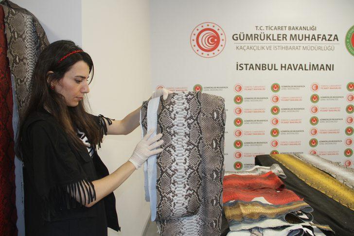 İstanbul Havalimanı'nda 355 metre uzunluğunda 93 adet işlenmiş yılan derisi ele geçirildi G5
