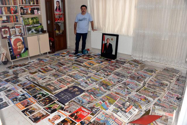 Cumhurbaşkanı Erdoğan'ın yer aldığı gazeteleri 17 yıldır biriktiriyor