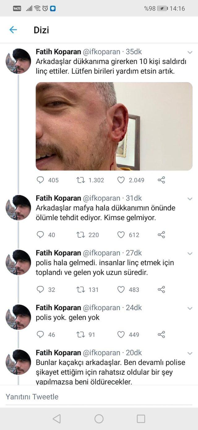 Gezgin Fatih Koparan'a dükkanının önünde sopalı saldırı