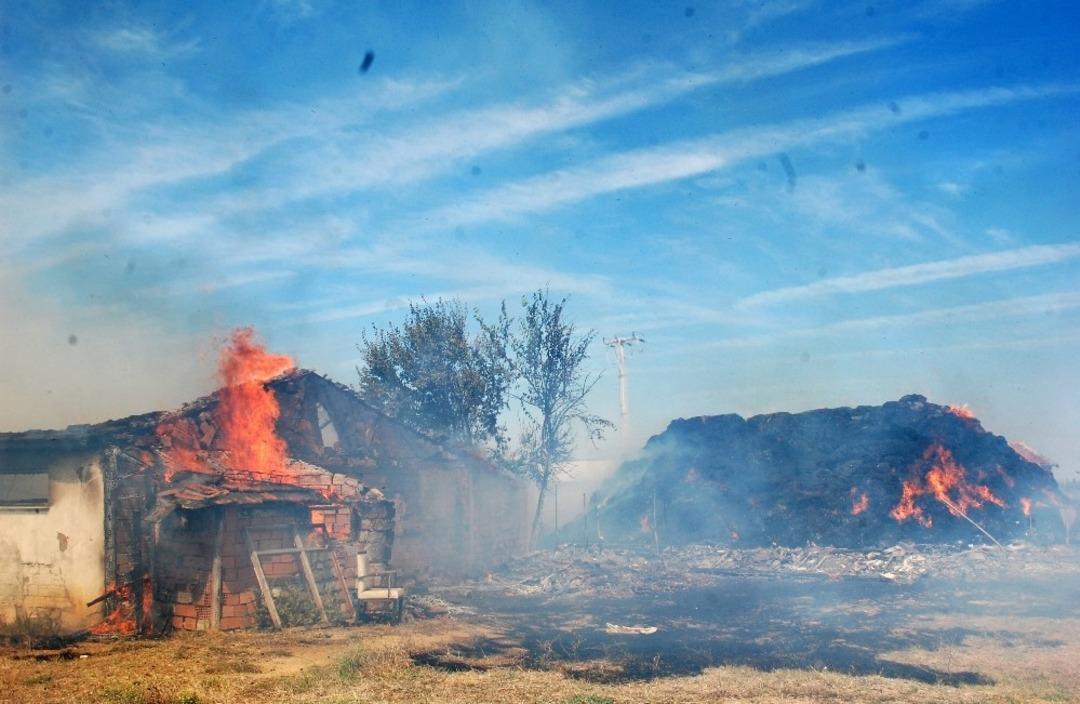Hayvan &ccedil;iftliği alev alev yandı
