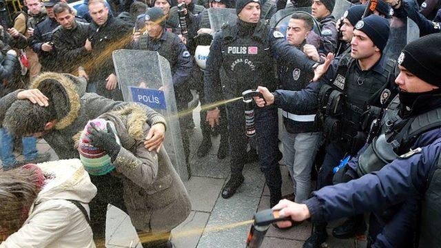 Polis biber gazı sıkıyor