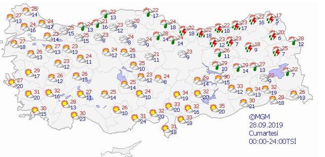 29 eylül cumartesi hava durumu