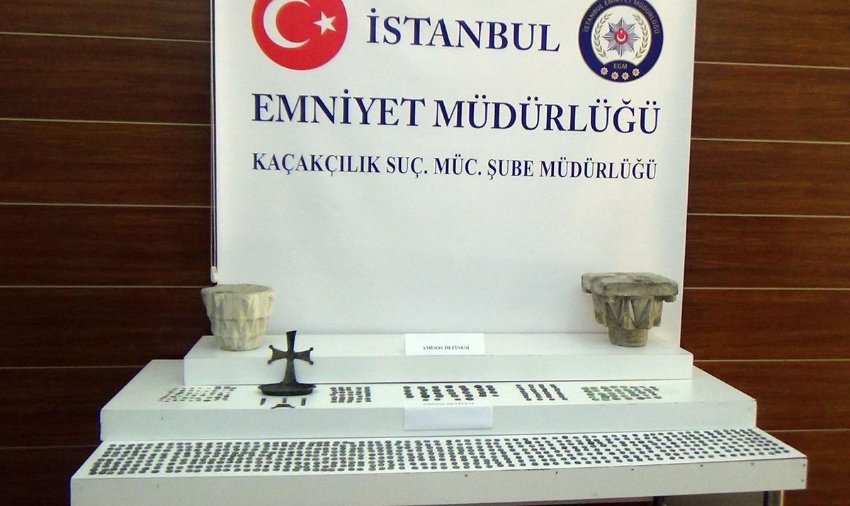 İstanbul'da 4 il&ccedil;ede dev operasyon! 2 bin 100 yıllık Amisos definesi ele ge&ccedil;irildi