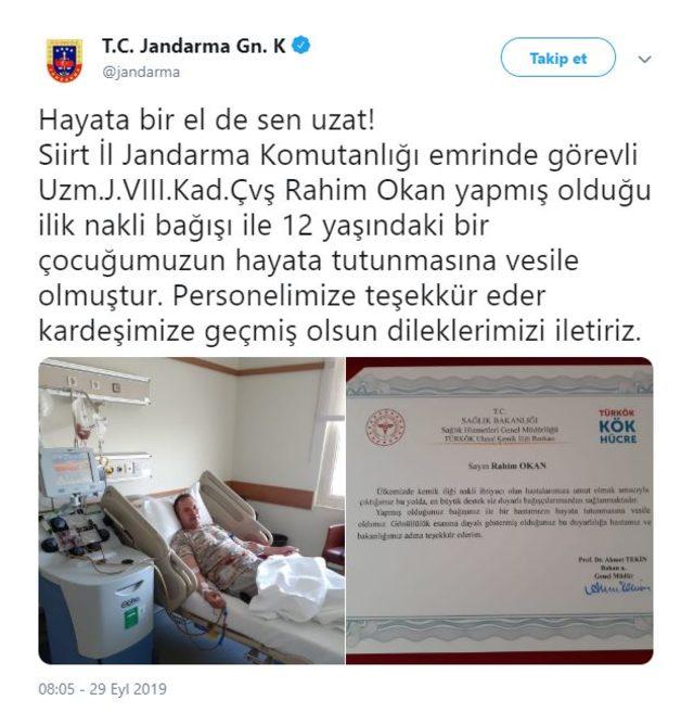 Uzman çavuştan 12 yaşındaki çocuğa ilik bağışı