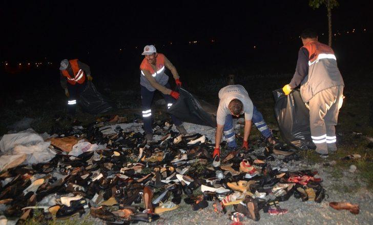 Samsun'da yol kenarına atılmış ayakkabılar ekipleri alarma geçirdi G3