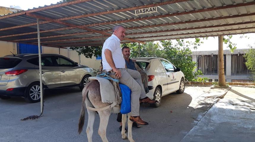 Makam aracına haciz gelince eşekle işe gitmeye başladı
