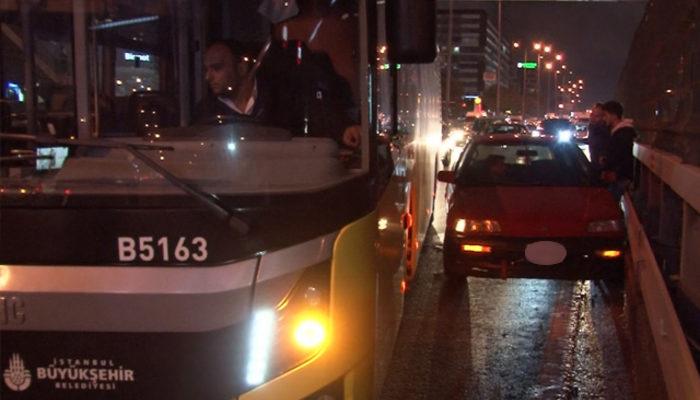 İstanbul'da otobüsü sürücüsü makas atan sürücüyü bariyerlere sıkıştırarak yakaladı