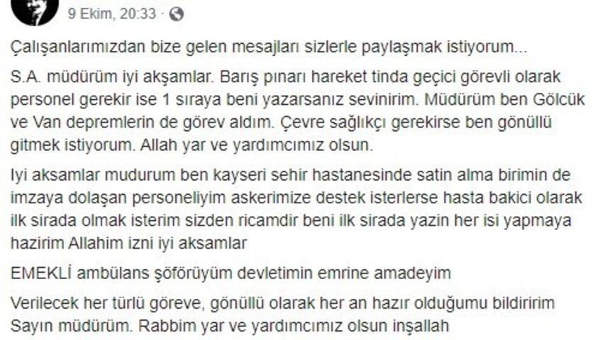 Sağlık &ccedil;alışanları Barış Pınarı Harekatı&rsquo;nda g&ouml;rev almak istiyor