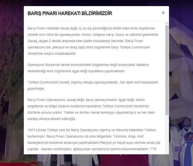 T&uuml;rkiye&rsquo;nin en b&uuml;y&uuml;k doktor kul&uuml;b&uuml;nden "Barış Pınarı Harekatı"na destek, TTB&rsquo;ye eleştiri 1