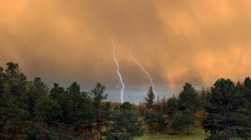 D&uuml;şen yıldırım ormanı yaktı