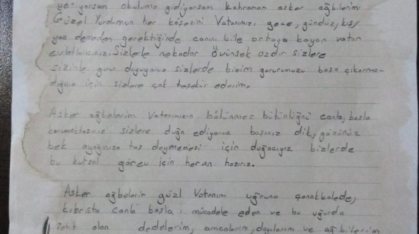 Mehmetçiğe duygulandıran mektup