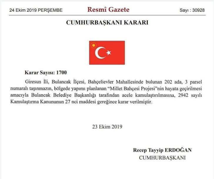Cumhurbaşkanlığı’ndan Bulancak’a müjde G1