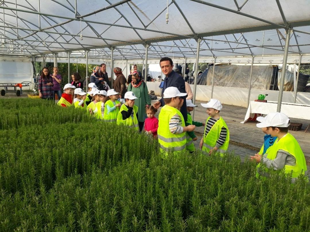 Minik &ouml;ğrenciler bitki ve &ccedil;i&ccedil;ek &uuml;retim serasını ziyaret etti