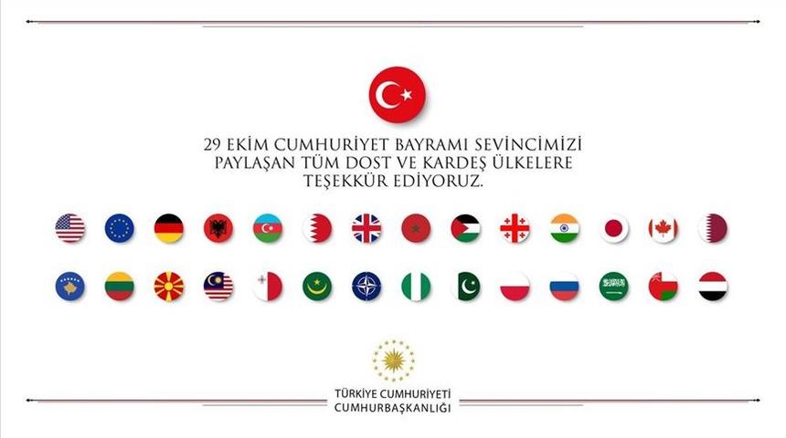 Cumhuriyet Bayramı'nı kutlayan ülkelere "teşekkür"