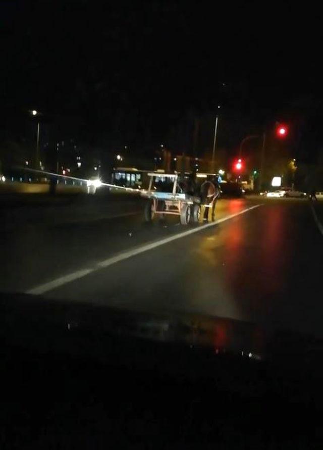 Ankara'da trafikte seyreden at arabasına kamyonet çarptı