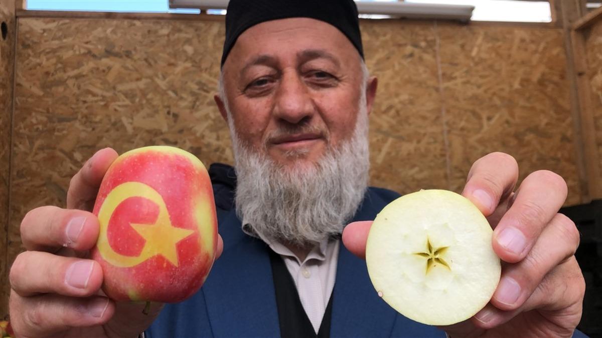 Uyguladığı y&ouml;ntemle ay-yıldızlı elma &uuml;retti! Siparişlere yetişemiyor