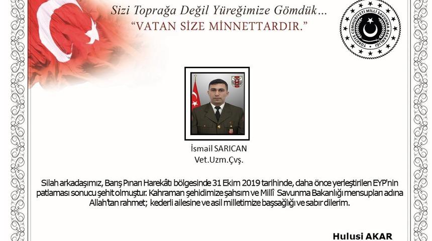 Barış Pınarı Harekâtı bölgesinde EYP infilak etti: 1 şehit, 6 yaralı (2)