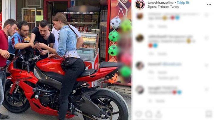 Rus fenomen Tanechka Ozolina motosikletiyle Trabzon'da yol sordu, sosyal medyada olay oldu! G5