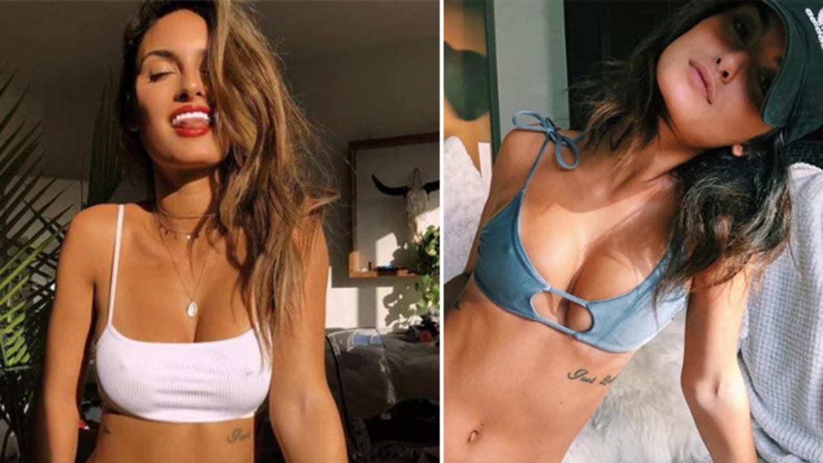 Men cezası alan Julia Rose uslanmıyor! Bu kez stadın &ouml;n&uuml;nde g&ouml;ğ&uuml;slerini a&ccedil;tı