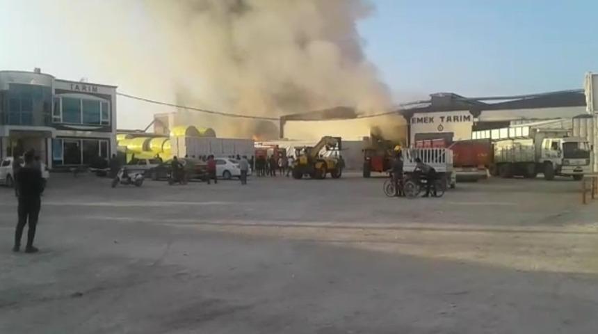 Fabrikadaki pamuk balyaları alev aldı