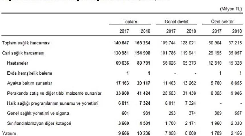 Sağlık harcaması 2018'de y&uuml;zde 17.5 artışla 165 milyar lira