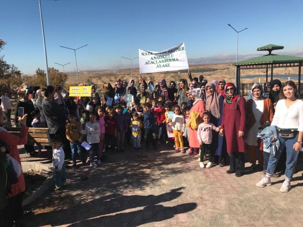 Anaokulu &ouml;ğrencileri ağa&ccedil; dikti