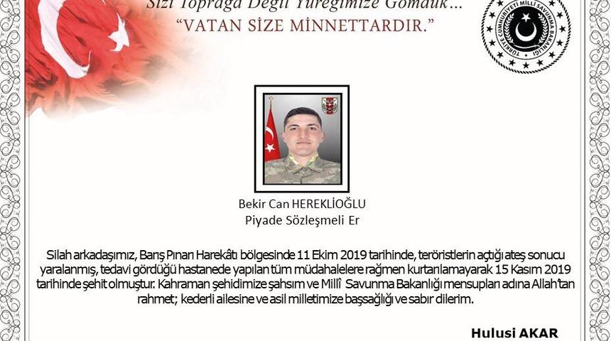 MSB: Barış Pınarı Harekatı'nda yaralanan asker şehit oldu (2)