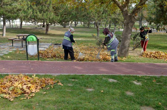 Tepebaşı parklarında sonbahar temizliği