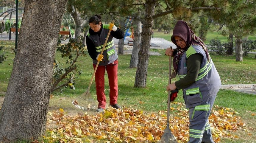 Tepebaşı parklarında sonbahar temizliği