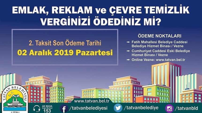 Tatvan Belediyesinden emlak ve reklam vergisi uyarısı