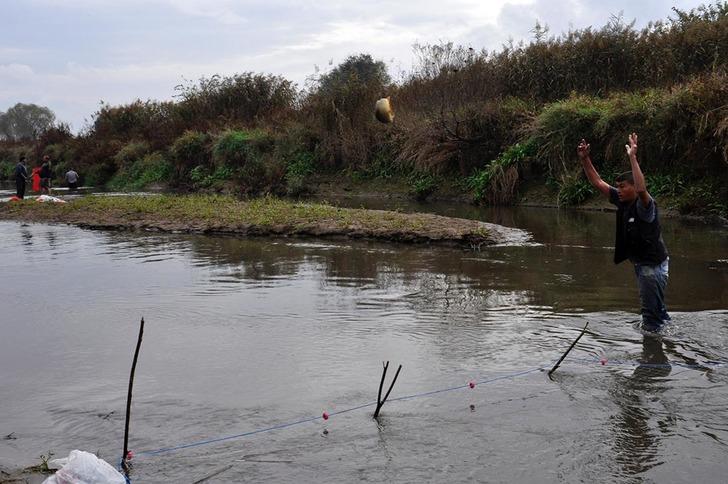 Nehirdeki ölü balıkları çuval ve kasalarla evlerine götürdüler G2