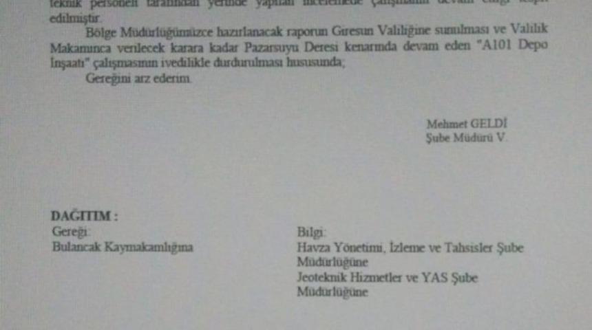 Dere yatağının kurumasına sebep olan inşaat durduruldu
