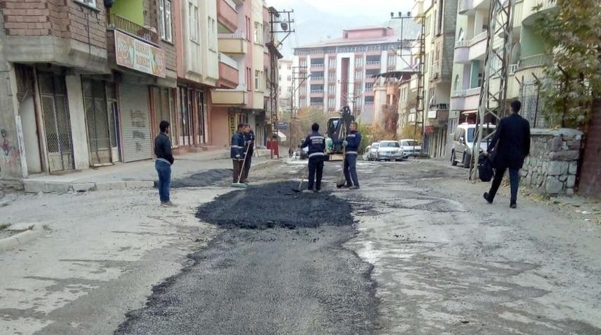 Hakkari&rsquo;de yol yama &ccedil;alışması