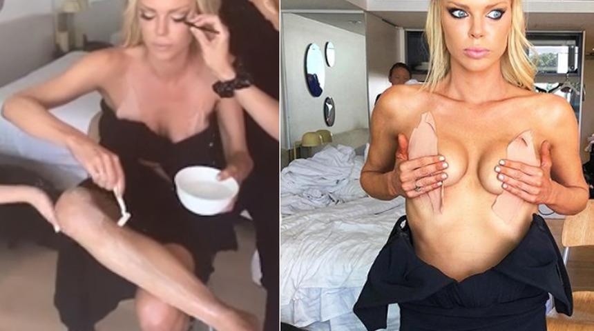 Kırmızı halıya böyle hazırlandı! Sophie Monk epilasyon yaptı, göğüslerine bant yapıştırdı